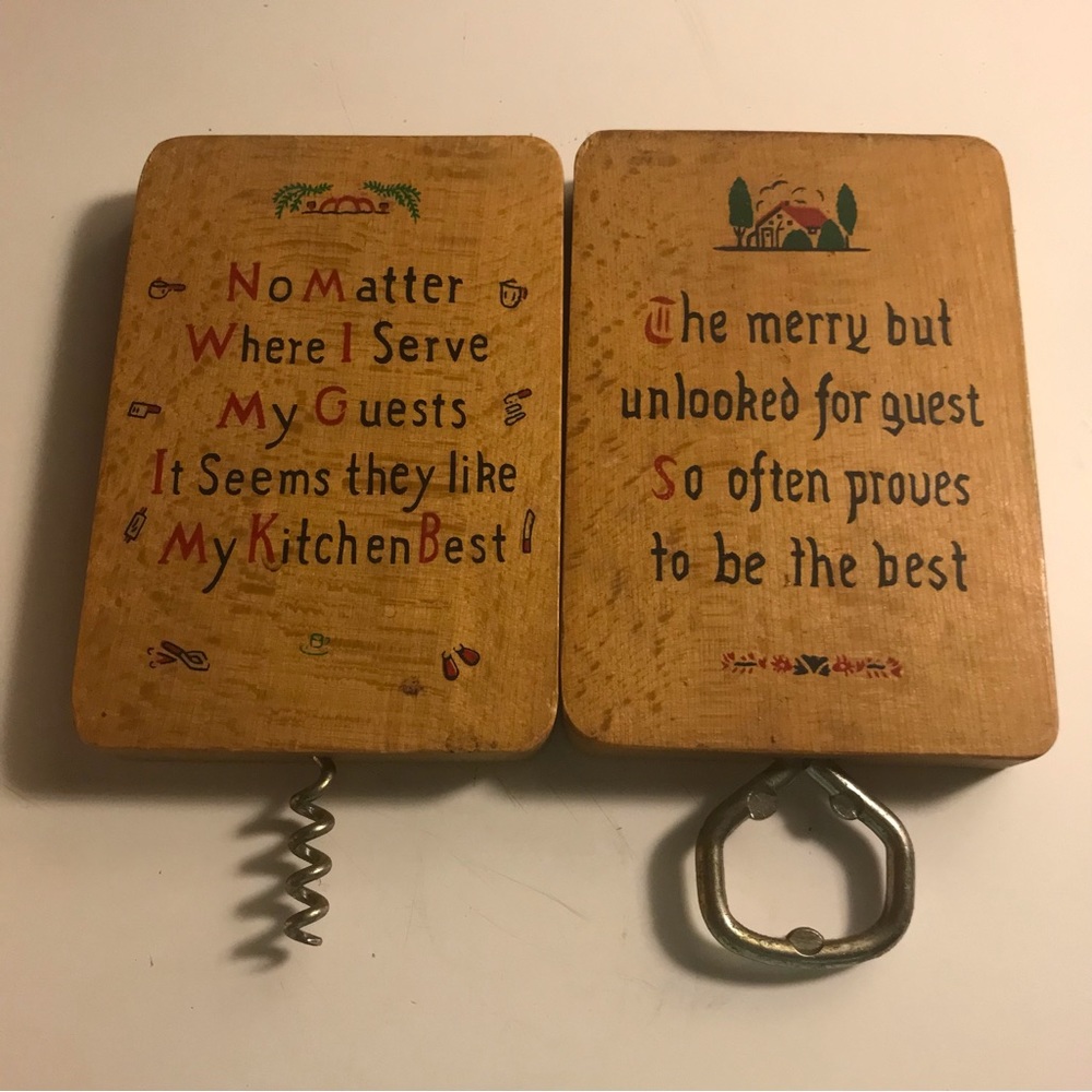 EUC Vintage Enesco Japan Wall Plaque Wooden Bar Tools Cork Screw Bottle Opener